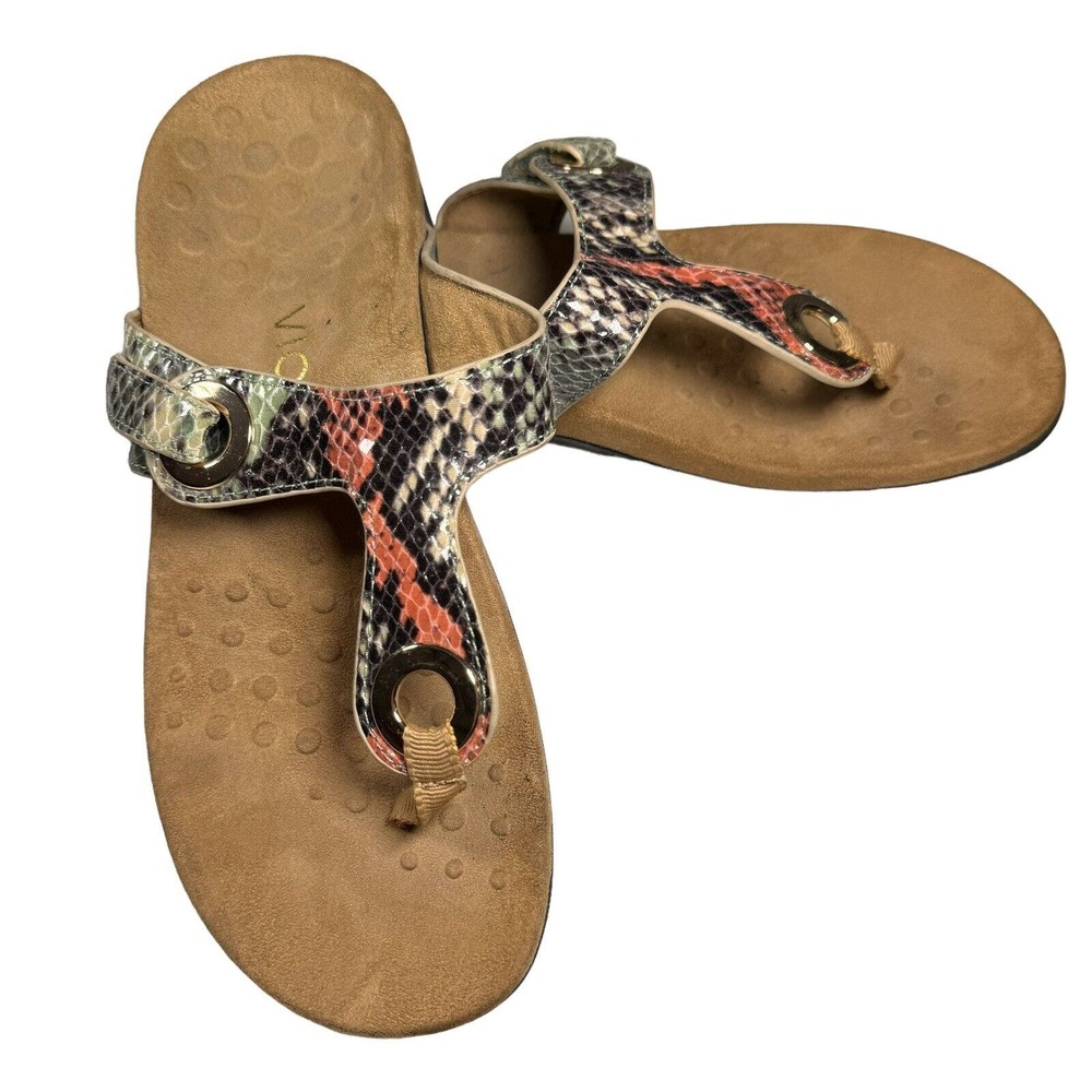 Vionic Lana Leather Faux Snake Skin Podiatrist Designed Thong Sandals Size 6 - Picture 4 of 6